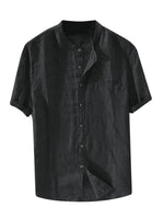 Casual Woven Mandarin Collar Button-Down Shirt for Men