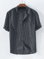 Casual Woven Mandarin Collar Button-Down Shirt for Men