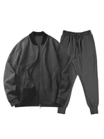 Casual Baseball Collar Zip-Up Jacket Suit with Tapered Pants for Men