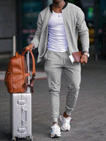 Casual Baseball Collar Zip-Up Jacket Suit with Tapered Pants for Men