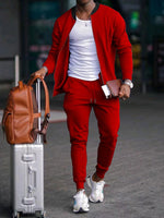 Casual Baseball Collar Zip-Up Jacket Suit with Tapered Pants for Men