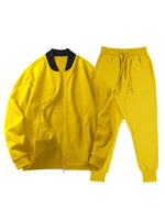 Casual Baseball Collar Zip-Up Jacket Suit with Tapered Pants for Men