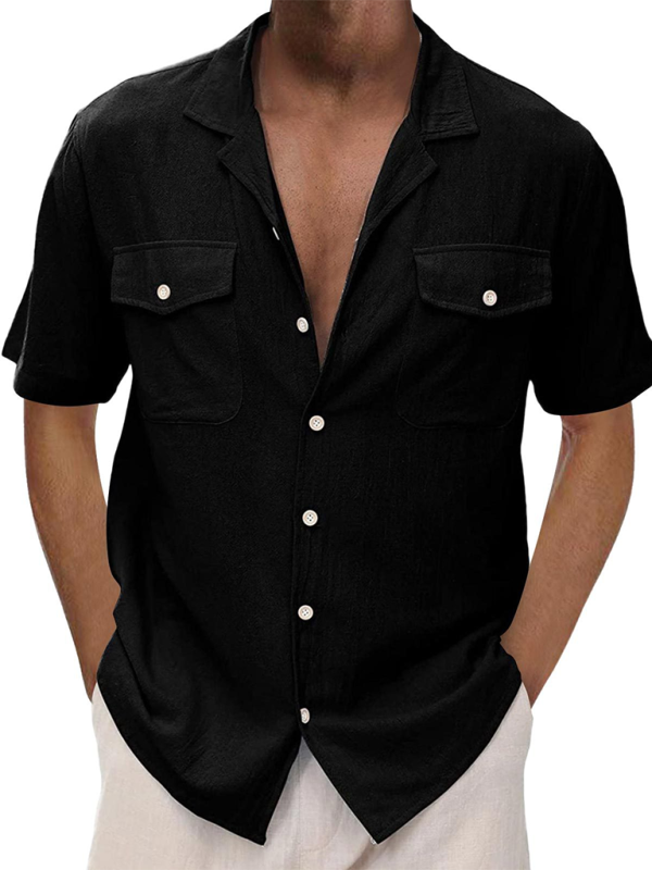 Short Sleeve Cardigan with Double Pockets for Men