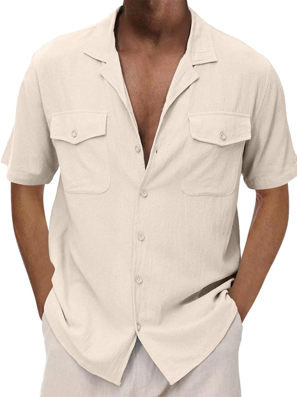 Short Sleeve Cardigan with Double Pockets for Men