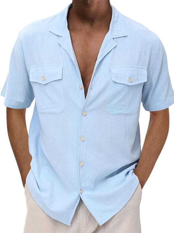 Short Sleeve Cardigan with Double Pockets for Men