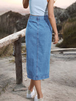 High Waist Button Down Denim Skirt with Irregular Split for Women