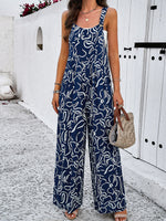 Abstract Print Wide-Leg Sleeveless Jumpsuit for Women