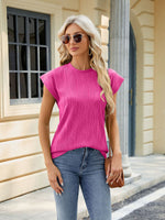 Casual Round Neck Short Sleeve Loose Fit Textured T-shirt for Women