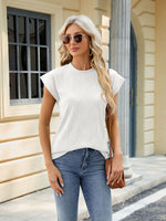 Casual Round Neck Short Sleeve Loose Fit Textured T-shirt for Women