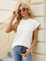 Casual Round Neck Short Sleeve Loose Fit Textured T-shirt for Women