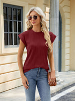 Casual Round Neck Short Sleeve Loose Fit Textured T-shirt for Women