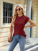 Casual Round Neck Short Sleeve Loose Fit Textured T-shirt for Women