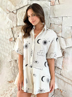 Women's Printed Wide-Leg Button-Up Shirt Dress