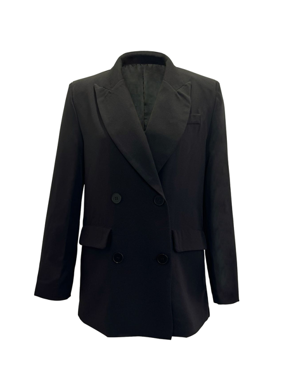 Solid Long Sleeve Double-Breasted Blazer for Women