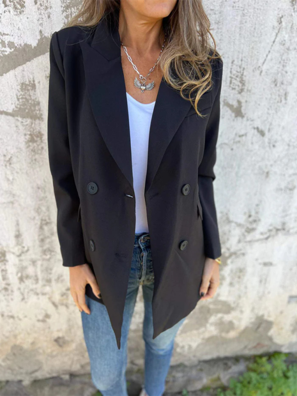 Solid Long Sleeve Double-Breasted Blazer for Women