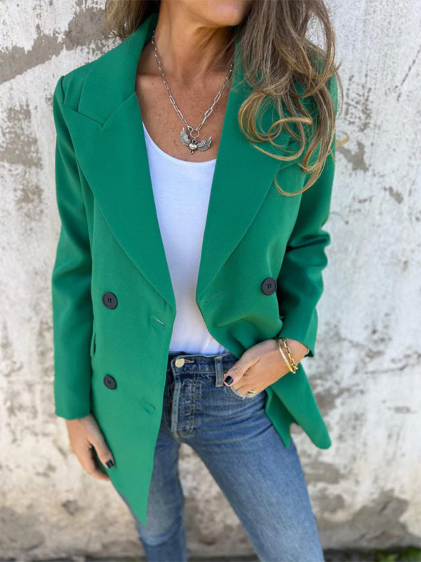 Solid Long Sleeve Double-Breasted Blazer for Women