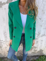 Solid Long Sleeve Double-Breasted Blazer for Women