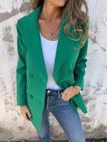 Solid Long Sleeve Double-Breasted Blazer for Women