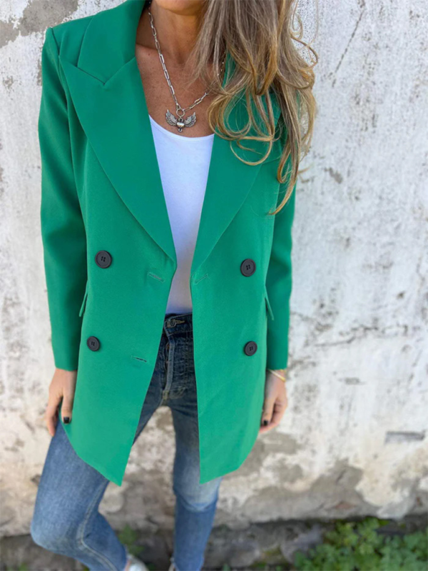 Solid Long Sleeve Double-Breasted Blazer for Women