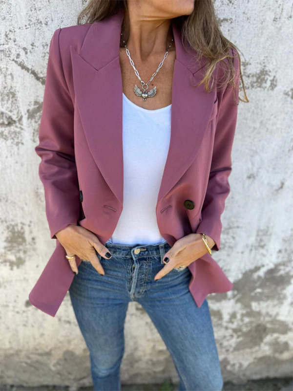 Solid Long Sleeve Double-Breasted Blazer for Women