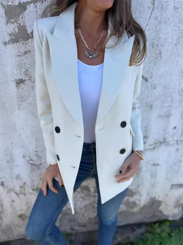 Solid Long Sleeve Double-Breasted Blazer for Women