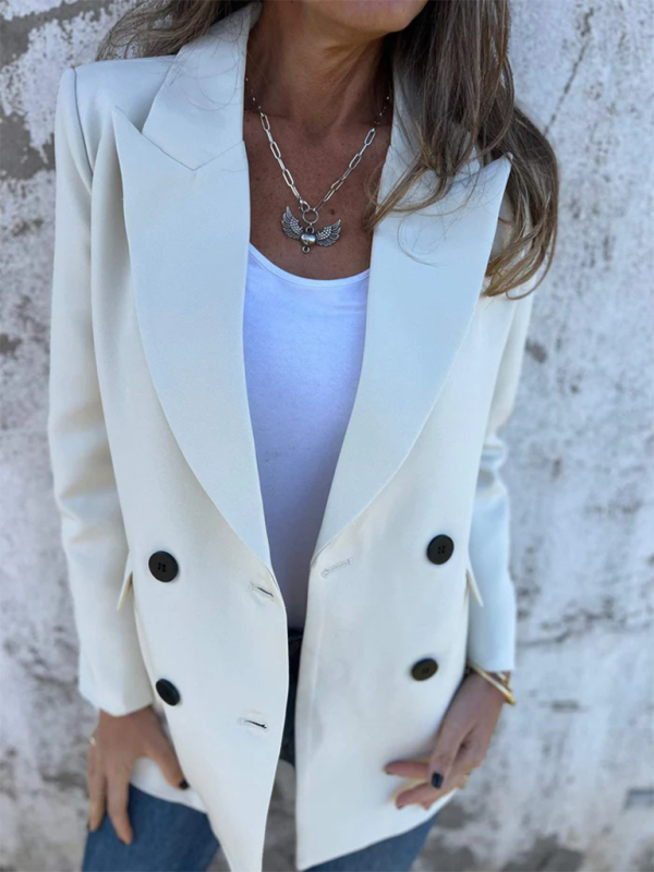 Solid Long Sleeve Double-Breasted Blazer for Women